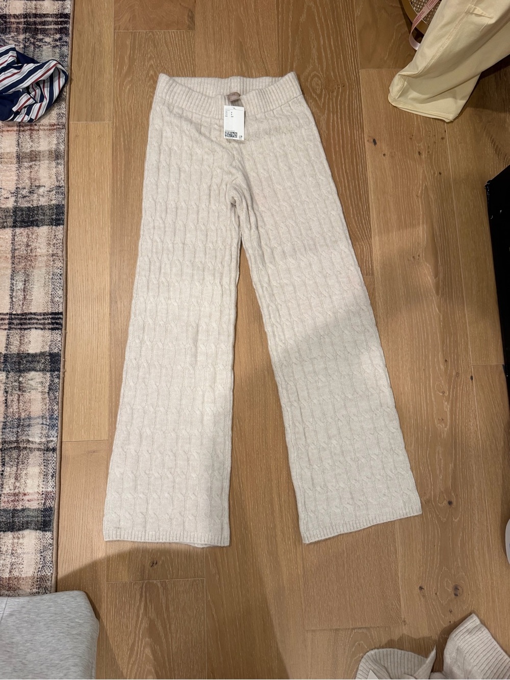 H&M Cream Cable-Knit Wide-Leg Joggers